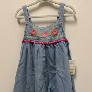 Jumping Beans Blue Denim Romper with Floral Accents Girls size 6